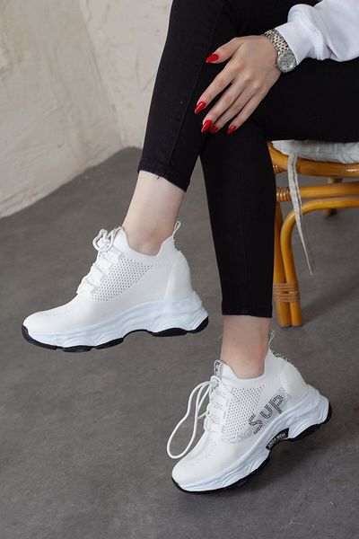 Adım Adım Țesătură flexibilă din lycra cu toc ascuns pentru femei, pantofi casual alb elegant