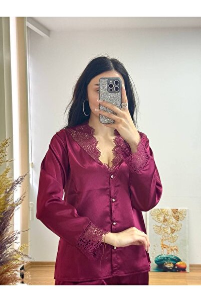 SATTENS Dantelli Güpürlü Dowry Women's Satin Pajama Set