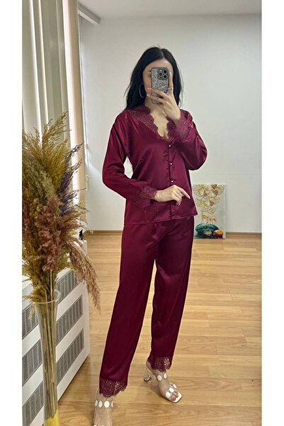 SATTENS Dantelli Güpürlü Dowry Women's Satin Pajama Set