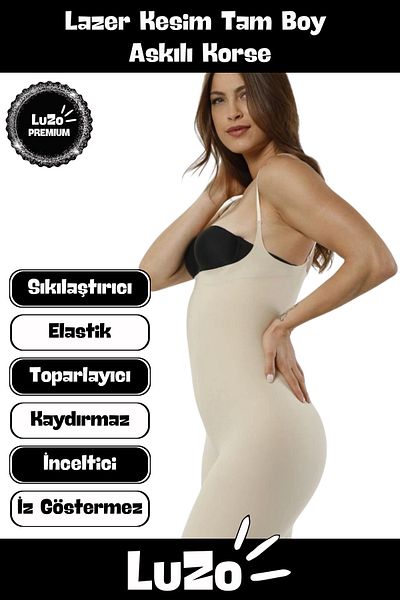 LuZo Premium Series 2 Size Slimming Non-Slip Gathering Laser Cut Full Length Hanging Corset