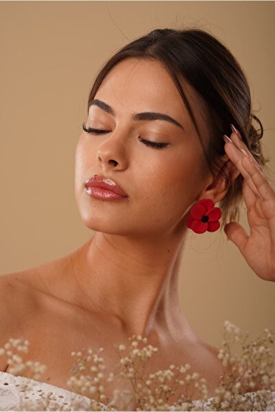 Gizy Store Special Design Red Flower Polymer Clay Earrings