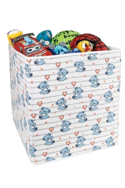 ALAS Mavi Ayı Figürlü Büyük Boy Kapaklı Oyuncak Çocuk Odası Kutusu 40x40x45cm