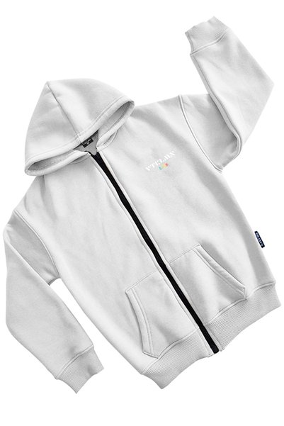Boy's / Girl's White Raised Hooded Zippered Sweatshirt