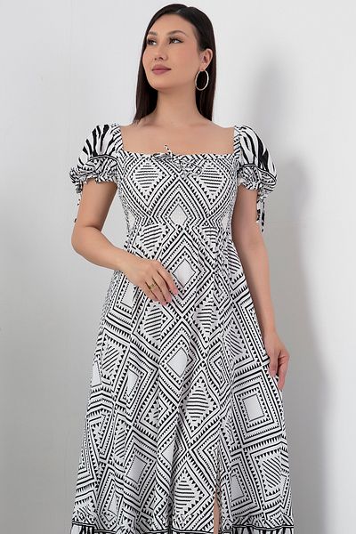 PULLIMM NY4322 Model Elastic Square Collar Dress