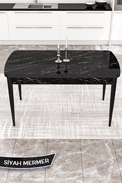 Canisa Concept Via Serisi 80x132 Açılabilir Siyah Mermer Desen Mutfak Masası ...