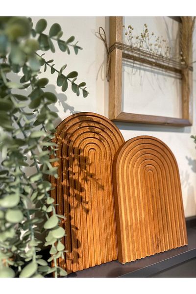 Buatölye Tasarım 2-Piece Wooden Carved Oval Rainbow Decorative Presentation Tray/Brown
