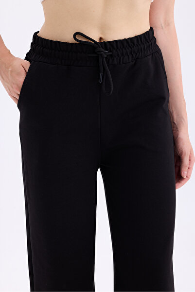 MinaCarin Γυναικείο μαύρο ψηλόμεσο φαρδύ παντελόνι φούτερ