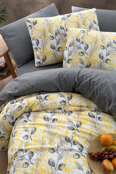 MyStory Home Dupla paplanhuzat szett rugalmas lepedőkkel LEMON 200x220 cm