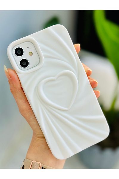 Go Aksesuar حافظة سيليكون مضادة للصدمات متوافقة مع هاتف Apple Iphone 11 ثلاثية الأبعاد من الساتان غير اللامع على شكل قلب