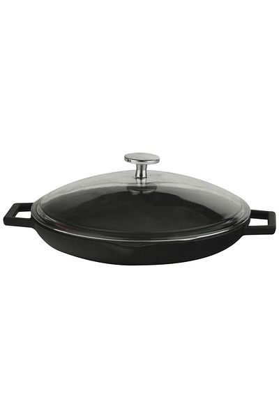 Lava Cast Round Frying Pan with Glass Lid Cast Iron Solid Double Handle Diameter(Ø)30cm