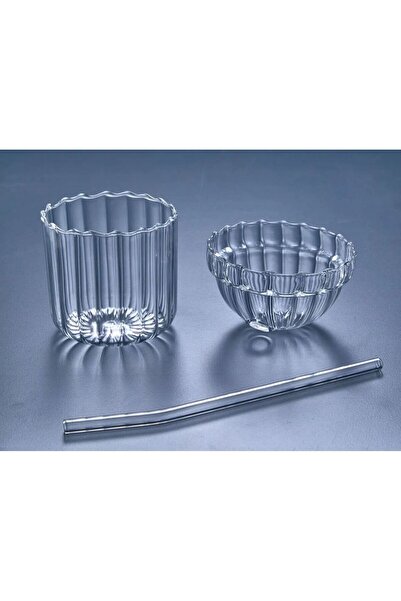 M Mimoza Park MİKA Set of 2 Heat Resistant Oval Glass with Lid - Coffee and Presentation Glass 430 ml