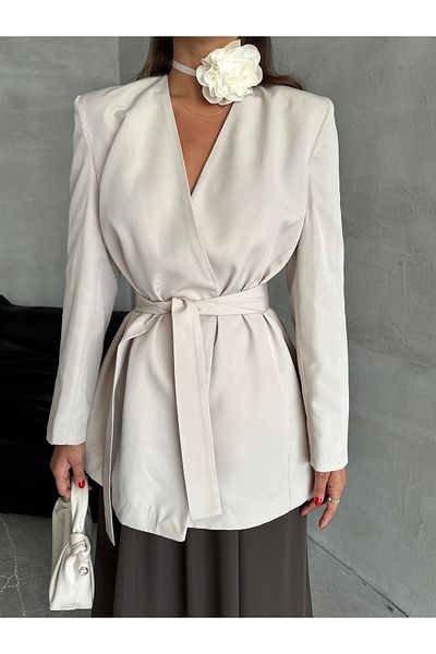 Laluvia Elegante Jacke mit Gürtel in Steinfarbe