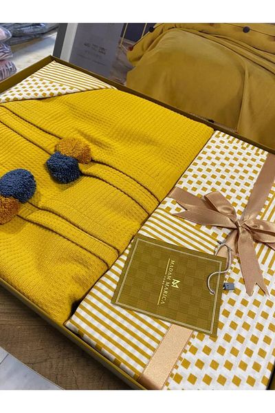 AYHANHOME Double 100% Cotton Bedspread - Pique, Waffle Pattern, Pompom Pique Set