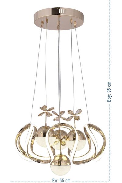 HİRALUCE Heracles 3 Renk Gold ( Sarı Beyaz Ve Gün Işığı ) Luxury Led Kristal Taşlı Avize