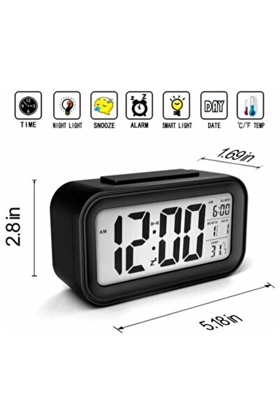 SaLFaT Dijital Alarmlı Masa Saati LCD Ekran - Sıcaklık Ölçer Çalar Saat - Işı...