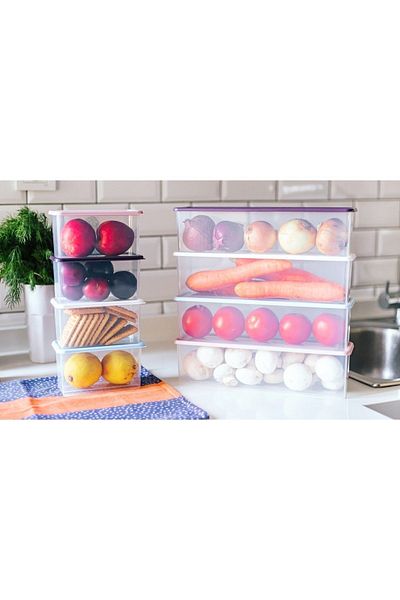ray plastik Set of 8 Storage Containers with Colorful Lids - 4 Narrow Tall, 4 Mini