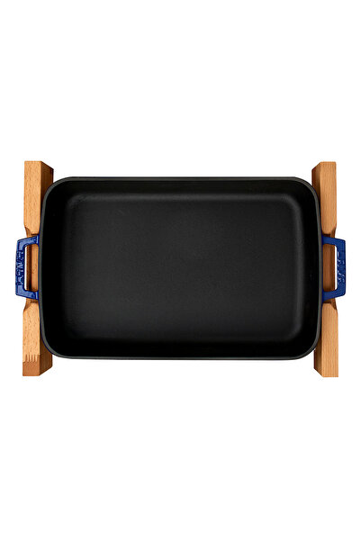 Lava Cast Rectangular Rosto and Baking Tray Beech Serving Wood Cast Iron Solid Double Handle Size
