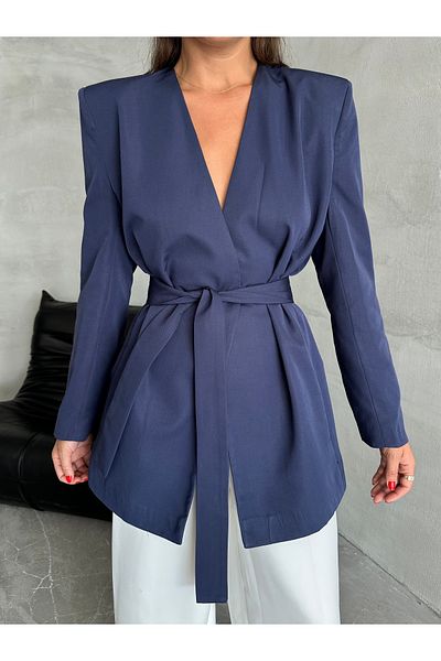 Laluvia Marineblau Elegant - Jacke mit Gürtel Design