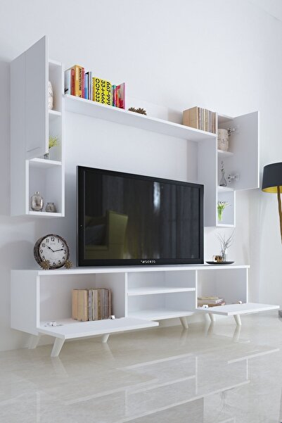 Moonlife İstanbul Dolaplı Kapaklı Tv Ünitesi Beyaz