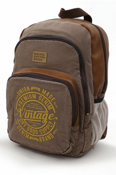 Old Cotton 7184 Revilla Brown Backpack Σχολικό ταξίδι 15,6 ιντσών Laptop Notebook Sport Canvas Βαμβακερή υφασμάτινη τσάντα