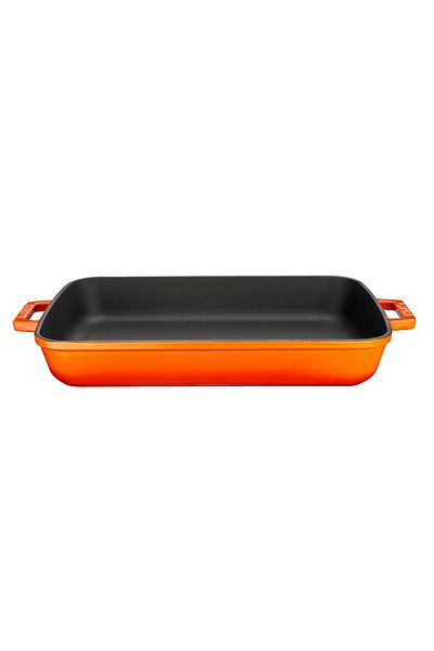 Lava Cast Rectangular Rosto and Oven Tray Cast Iron Solid Double Handle Size 26x40cm