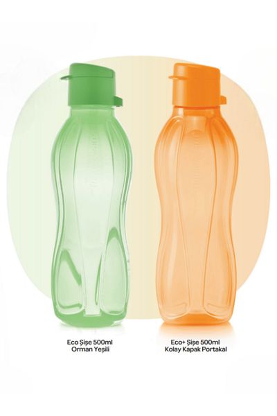 Tupperware Eco Bottle 500ml Set of 2 - Orange with Forest Green and Easy Lid