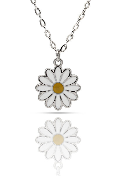 kolbi White Daisy Figure Women's Necklace - Enameled Silver Color Classic wit...