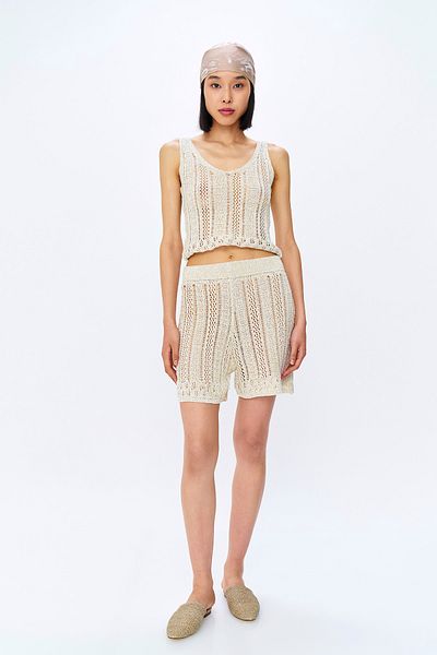 Quzu Cream Color Gold Detailed Knitwear Set