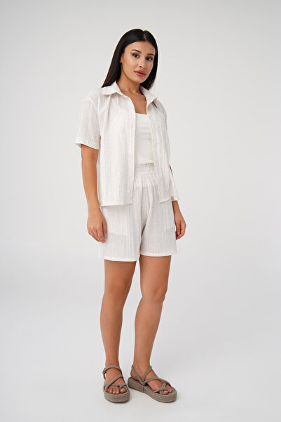 Hipo Trend Ecru Casual Cut Shirt and Shorts Set