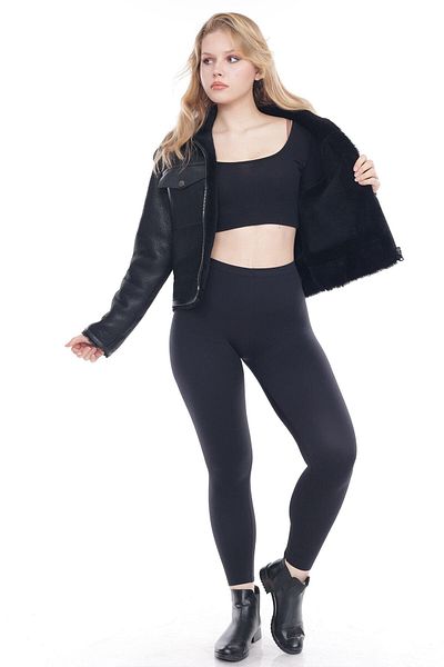 By Marki Marki Genuine Leather Women's Black Jacket - Shirt Collar, Fur Inner Model, Crop, 57 cm - 109522