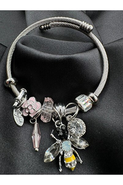 TUM TUM سوار من الفولاذ بحجر الزركون - سحر متدلي