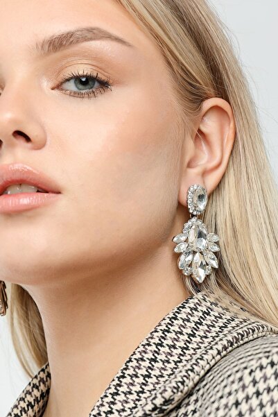 Furtek Aksesuar Kadın Damla Model Zirkon Taşlı Pırlanta Elmas Abiye Elbise Düğün Nişan Söz Kına Gelin Parti Küpe