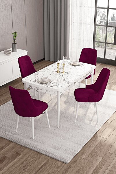 Canisa Iza Serisi 80x132 Açılabilir Mdf Beyaz Mermer Desen Yemek Odası Takımı...