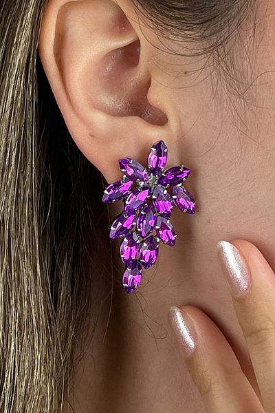 Furtek Aksesuar Women's Purple Comet Zircon Stone Model Silver Evening Dress Wedding Engagement Promise Henna Party Prom Earrings