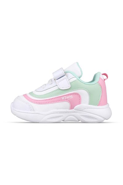 MP ONE Tenis cu velcro alb-verde pentru fete