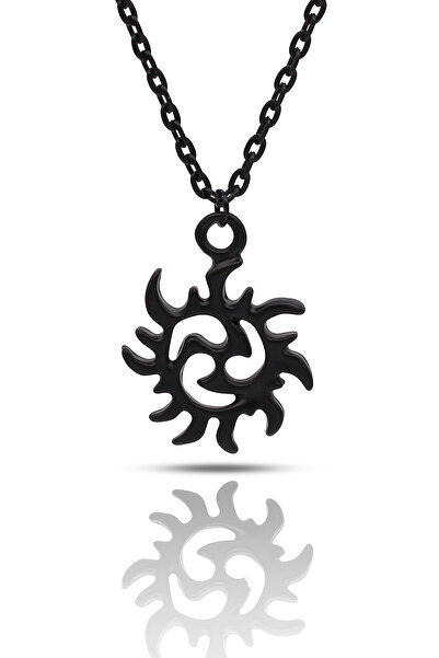 kolbi قلادة النينجا اليابانية الشمسية Shuriken - اللون الأسود مع سلسلة كلاسيكية