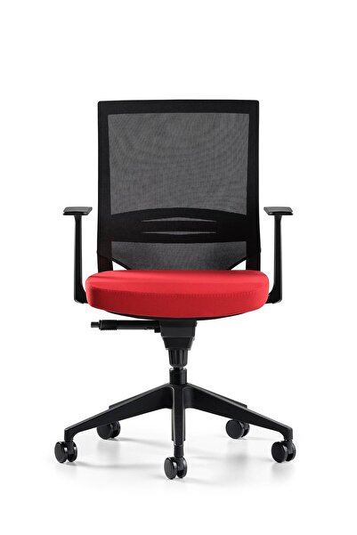 Bürotime Cozy Çalışma Koltuğu - Sabit T Kol - Plastik Ayak - Kırmızı/siyah