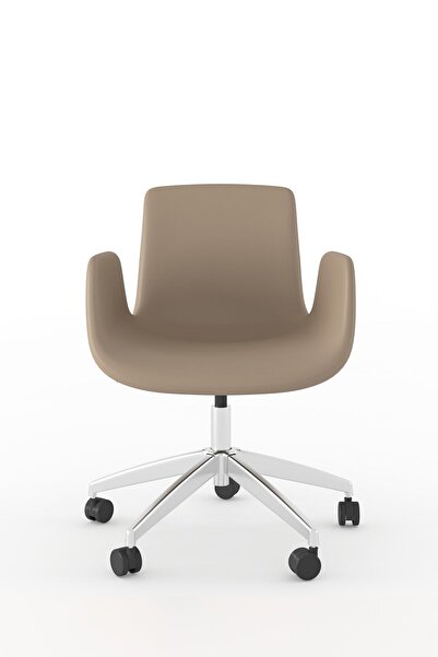 Bürotime Poly Çalışma Koltuğu, Krom Ayak, Suni Deri & Ceviz