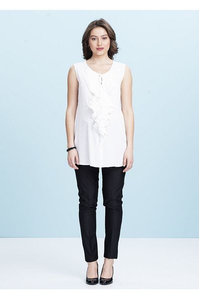 Even Fashion Hamile Giyim Maternity Blouse with Ruffle Collar Ecru