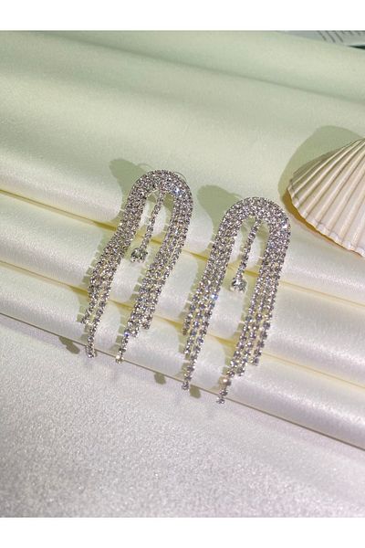 Furtek Aksesuar Sonia Model Dangled Stone Detailed Women's Evening Dress Earrings - Trendy Ball, Daily Engagement, Wedding