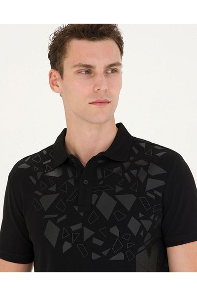 Pierre Cardin Μπλουζάκι Polo Neck Μαύρο Slim Fit