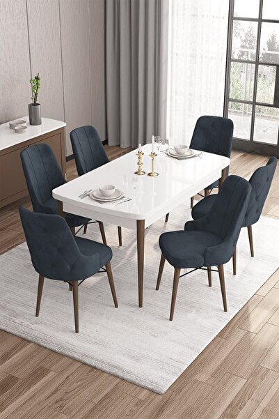 Canisa Iza Serisi 80x132 Açılabilir Mdf Barok Ahşap Desen Mutfak Masası Takım...