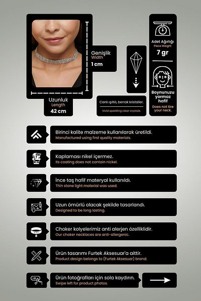 Furtek Aksesuar Women's 4 Row Model Zircon Stone Silver Diamond Necklace Evening Dress Choker Engagement Wedding Bridal Collar Choker