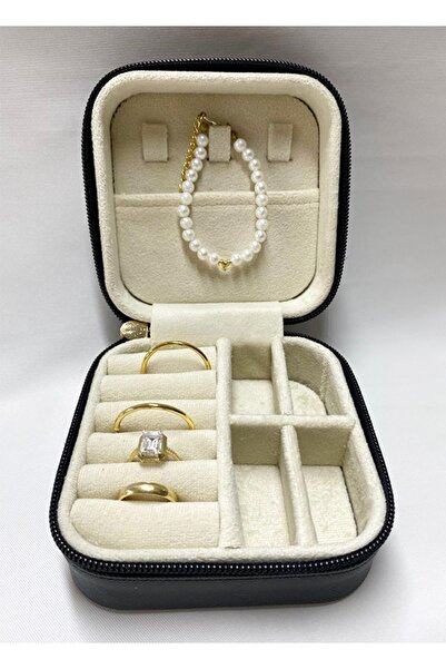 DR. SHOES صندوق منظم المجوهرات لإكسسوارات السفر - إنتاج محلي، أسود، 11x11x7 سم