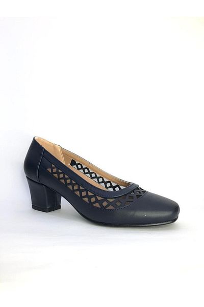 Büşra Sultan Ayakkabı Women's Heeled Shoes Navy Blue Skin