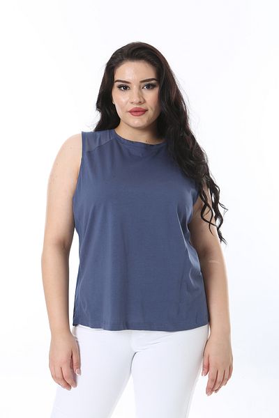 Şans Plus Size Indigo Tank Top - Tulle Shoulder Detail 65n38225