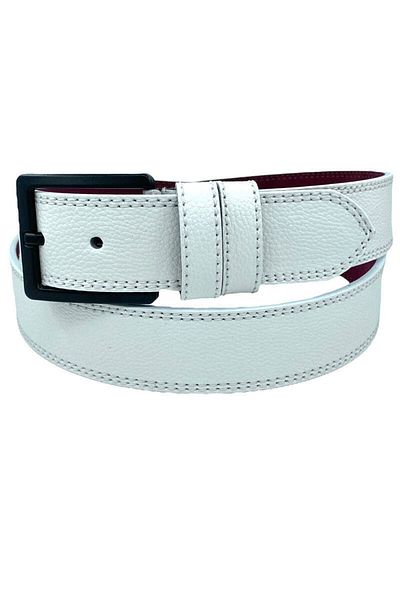 Süzer Deri Λευκό Faux Leather Double Stitched Model 4 cm Sports Belt - 9016-10-22rl