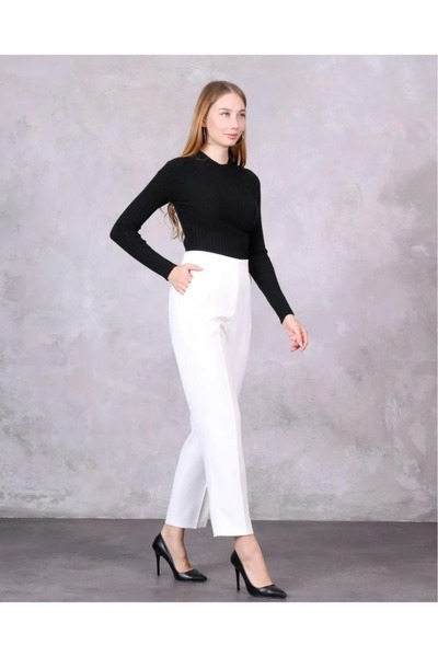 BILDEŞA White Striped Classic Women's Trousers