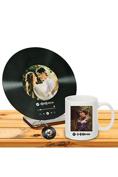 fotoremzi KİŞİYE ÖZEL SPOTİFY BARKODLU FOTOĞRAFLI PLAK BARDAK ANAHTARLIK SETİ...