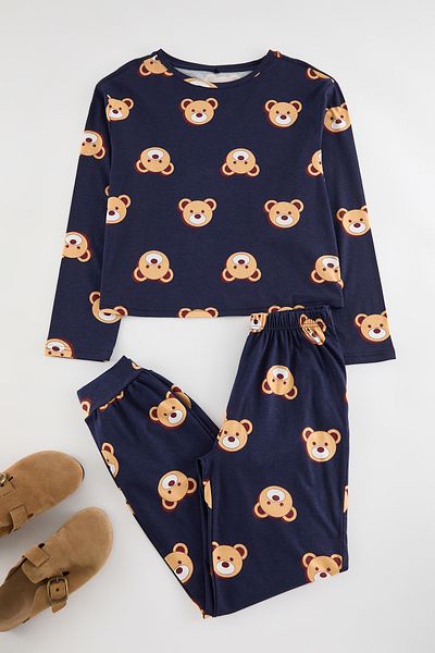 Trendyol Collection Marineblaues, gestricktes Teddybär-Pyjama-Set aus 100 % Baumwolle THMAW23PT00514